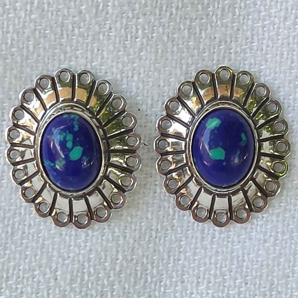 Sterling Silver Stud Blue Excellent Azurite Malachite Earrings